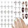 DANNEASY 32pcs 3D Silver Cross Nail Charms Punk Charms for Nails Flat-Back Nail Rhinestone Crystal Gem Diamond Metallic Nail Studs Rivet Acrylic Nail Art Decoration Jewels