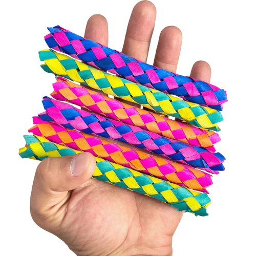 Mandarin Bird Toys by M&M 5520 Rainbow Bamboo Chewers Pk12 - Natural Bamboo Lightweight Colorful Woven Finger Traps, Soft Chewable Foot Toys, Stuffable, Great Fun fo