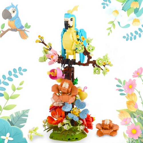 Topdear Parrot Flower Bouquet Building Set, 1162 Pcs Colorful Flower and Parrot Building Set for Adult, Boy and Girls 6+, Gift for Birthday, Mother's Day, Christmas
