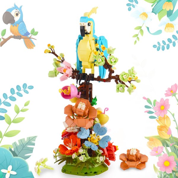 Topdear Parrot Flower Bouquet Building Set, 1162 Pcs Colorful Flower and Parrot Building Set for Adult, Boy and Girls 6+, Gift for Birthday, Mother's Day, Christmas