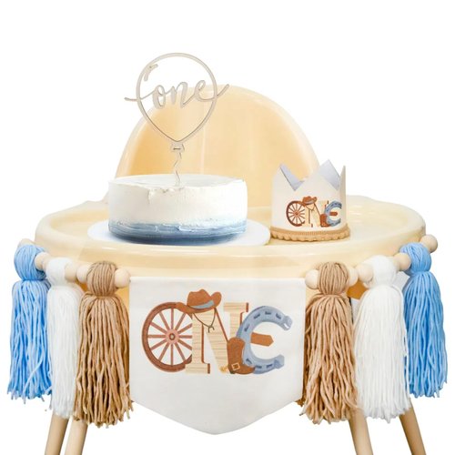 Cowboy First Birthday Party Decorations Set of 3,My First Rodeo Birthday Decorations for Boy, Boy 1st Birthday Party Supplies Included High Chair Banner, Birthday Hat, Cake Topper