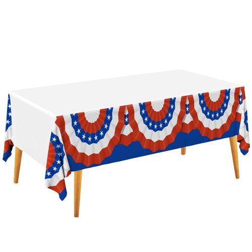 Gatherfun 4th of July Tablecloth Disposable Plastic Waterproof Table Cover for Veterans Day Election Day Independence Day American Flag Patriotic Party Decorations 4PCS 54 X 108 inch