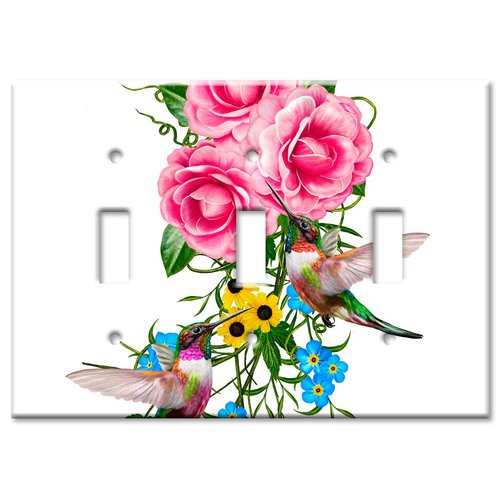 Art Plates Brand Triple Toggle Switch/Wall Plate - Hummingbirds In Flowers