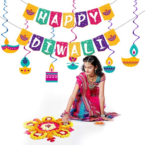 Joy Bang Diwali Decorations, Happy Diwali Banner, Diwali Decorations for Home, Diwali Decor, Deepavali Hanging Swirls, Diwali Greeting Party Favors Supplies