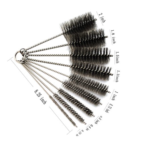 Pipe Cleaning Brush Set Stainless Steel Bristles, Stainless Steel Pipe Brush Steel Bottle Brush 9 Piece Variety Pack for Auto Parts, Bottles, Guns, Tubes, Etc.
