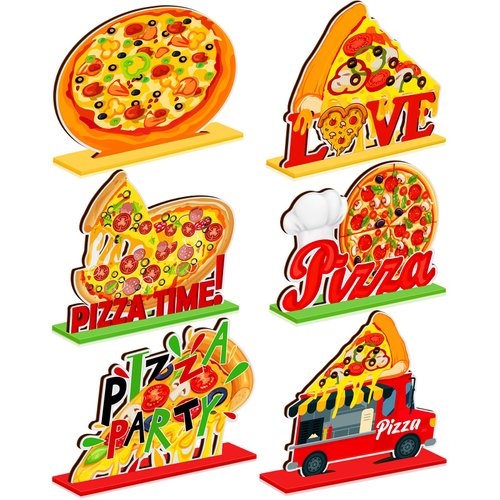 Suzile 6 Pcs Pizza Party Decorations Wooden Pizza Centerpieces Pizza Table Decorations Pizza Birthday christmas Party Favors Decorations for Home I Love Pizza Gifts Baby Shower Party Supplies