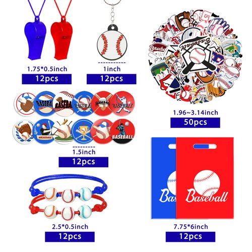 110 PCS Baseball Party Favors Baseball Keychains Goodie Bags Toy Whistles Bracelet Stickers Badges For Baseball Theme Birthday Party Baseball Sports Club Team Gifts Decorations Supplies (Baseball)