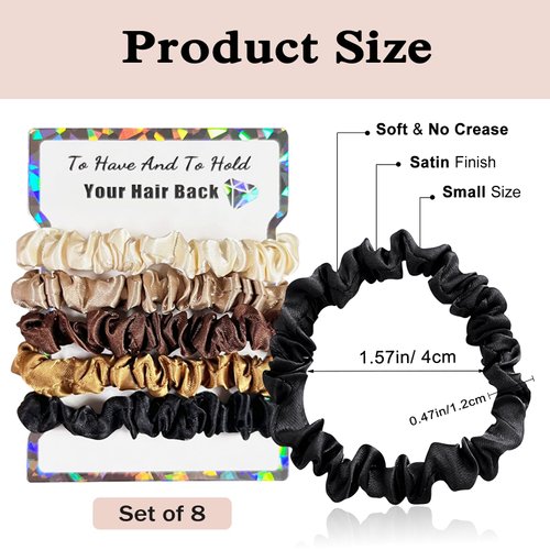 Banugo 40Pcs Bridesmaid Satin Scrunchies, Cute Bachelorette Party Favors, Bridal Party Hair Ties, Small Hair Scrunchies, Perfect as Bridesmaid Proposal Gifts (Set of 8-Neutral)