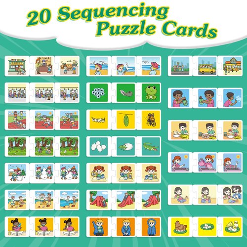 Kasfalci Sequencing Puzzle Cards,Sequence Board Game for Kids,Speech Therapy Materials for Autism,Storytelling,Social Skills,Sentence Building,Toddler Puzzles,Learning Activities,Classroom &Homeschool