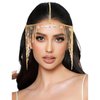SAWINDA Gold Rhinestone Head Chain Jewelry Tassel Crystal Pendant Headpiece Wedding Bridal Halloween Costume Prom Hair Chain Headbands Goddess Egyptian Head Piece for Women