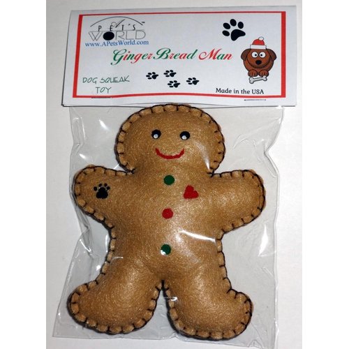 A Pets World Gingerbread Man Dog Toy with Squeaker-USA Made