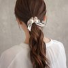 Pearl Hair Ties, UNLONLEG 6Pcs Rabbit Bunny Ear Scrunchies, Fabric Rubber Band Bow Hair Ties, Pearl Bow Hair Scrunchies for Women Bow Ponytail Holder Hair Accessories for Girls(B#)