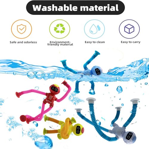 Shape Changing Spaceman Robot Toy, Suction Cup Toys,Telescopic Pop Tubes Fidget Toys,Autism Sensory Toys for Kid Boys 6pcs