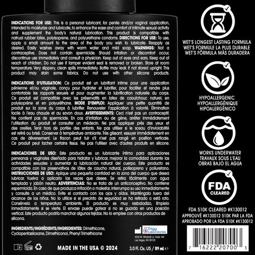 Wet Platinum Silicone-Based Lube for Men, Women & Couples, 3 Fl Oz (2-Pack) - Long-Lasting & Water-Resistant Premium Personal Lubricant - Safe to Use with Latex Condoms - Non-Sticky & Hypoallergenic