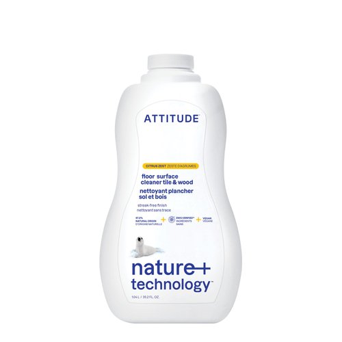 ATTITUDE Floor Surface Cleaner for Tile and Wood, EWG Verified, Streak-Free, Vegan and Cruelty-free Household Cleaning Products, Citrus Zest, 35.2 Fl Oz