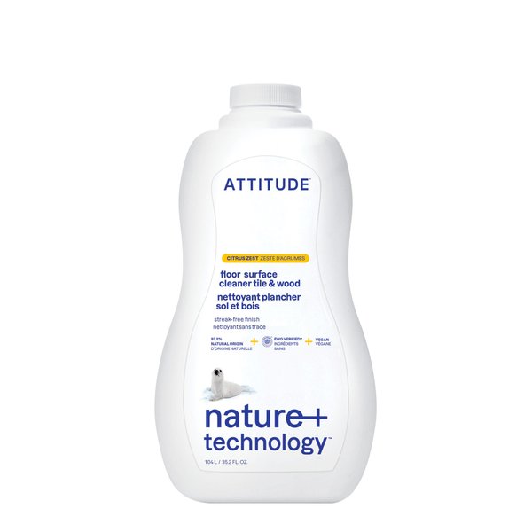 ATTITUDE Floor Surface Cleaner for Tile and Wood, EWG Verified, Streak-Free, Vegan and Cruelty-free Household Cleaning Products, Citrus Zest, 35.2 Fl Oz