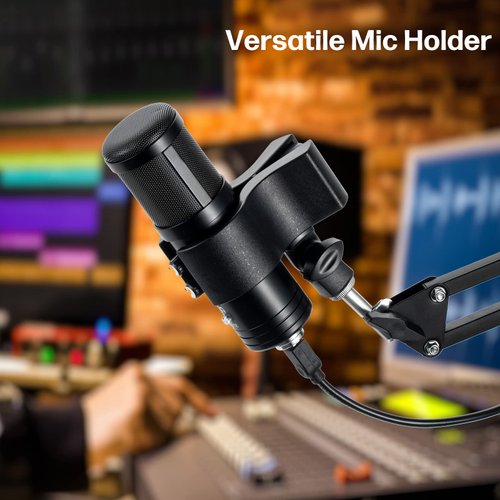 BILIONE 2 Pcs Upgraded Mic Clip Holder, Adjustable Microphone Holder for Microphones with Outer Diameter Between 32mm and 60mm, with 5/8" to 3/8" Screw Adapter