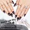 GLAMERMAID Black Press on Nails Medium Almond- Handmade Jelly Gel White Foil Flakes Short Pointed Fake Nails, Glossy Gel Metal Stiletto Stick Glue on Nails, Reusable Acrylic False Nail Kits for Women