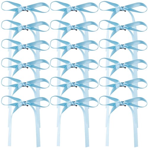 HINZIC 18Pcs 4.3inch Blue Bow Hair Clips with Long Ribbons Valentines Birthday Wedding Prom Hair Barrettes Accessories for Teen Girls Women Thin Hair