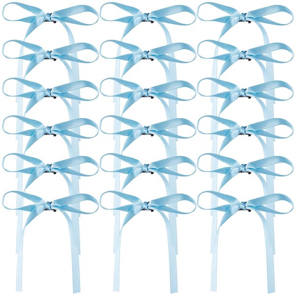 HINZIC 18Pcs 4.3inch Blue Bow Hair Clips with Long Ribbons Valentines Birthday Wedding Prom Hair Barrettes Accessories for Teen Girls Women Thin Hair