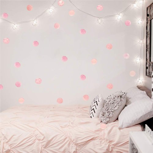 Pink Polka Dot Wall Decals 36pcs Watercolor Dots Wall Sticker for Kids Baby Girls Teens and Nursery Room (6 Sheets)
