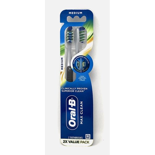 Oral-B Max Clean Color Changing Indicator Manual Toothbrush, Medium, 2 Count (Colors May Vary)