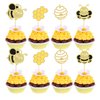 24Pcs Bumble Bee Cupcake Toppers Glitter Heart Honeycomb Bee Cupcake Picks BaBy Shower Cake Decorations for Bee Theme Baby Shower Kids Birthday Party Supplies