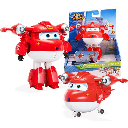 Super Wings Transformer Toys 5" Action Figure Supercharged Tobot Jett, 2 in 1 Rescue Bots Transforming Airplane Robot Toys, Educational Toys for Boys and Girls Age 3+, Gifts for Preschool Kids, Jett