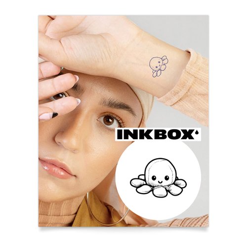 Inkbox Temporary Tattoos, Semi-Permanent Tattoo, One Premium Easy Long Lasting, Water-Resistant Temp Tattoo with For Now Ink - Lasts 1-2 Weeks, Happy Octy, 2 x 2 in
