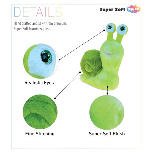 DolliBu Green Snail Super Soft Stuffed Animal, Cute Realistic Stuffed Animals for Girls. Boys and Adults Animal Gifts, Kids Zoo Nursery Decor - 7 inches