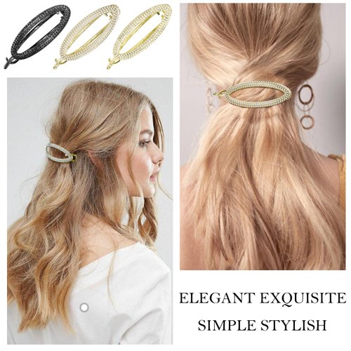 KICOSY 3PCS French Barrette Hair Clips Rhinestone Flat Hair Clips Metal Hair Clips Retro Barrettes for Thick Hair Lay Down Hair Claw Clips Hair Styling Accessories