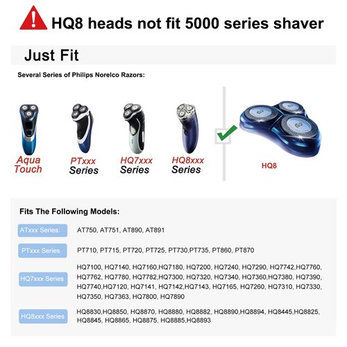HQ8 Replacement Heads For HQ8 Aquatec Shavers, Razor Blades for PT720 AT880 AT810 Heads, HQ8 Blades, 6-pc pack