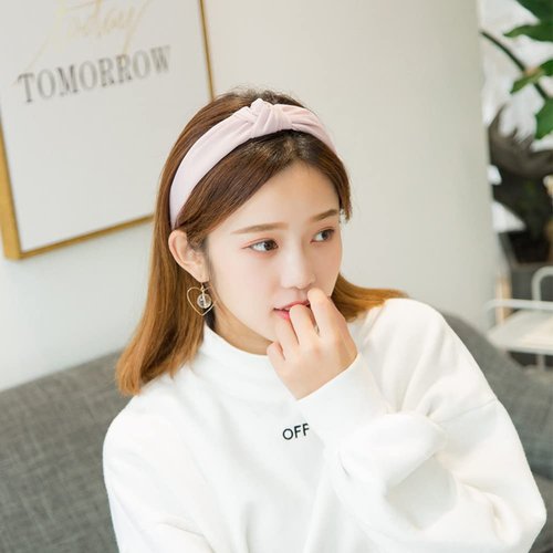 yaozeio White Knotted Headband for Women Turban Wide Headbands for Women Knot Hair Band Satin Hairdband Headwear Hair Accessories for Girls