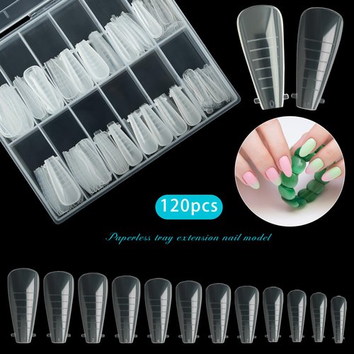 Vnjaoi 120 Pcs Poly Extension Gel Dual Nail Forms Nail Molds With Scale Builder Coffin Nail for Gel Manicure Nail Art Design Salon DIY at Home (Ballet Dual Nail Forms Set)