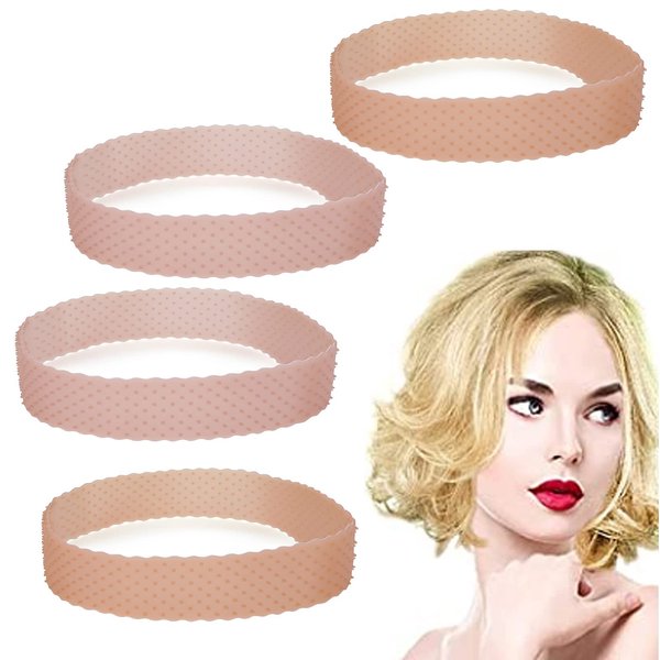 Molain Wig Band, 4Pcs Silicone Wig Grip Headband - Adjustable Wig Fix Hairband for Women Men, Non-slip Elastic Wig Gripper, Sweat-proof Hold Wig Cap, Hairband - Dark brown, Light brown, Black, White