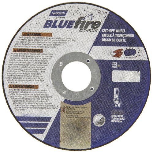 Norton Blue Fire Rapid Cut Chop Saw Reinforced Abrasive Cut-Off Wheel, Type 01 Flat, Zirconia Alumina and Aluminum Oxide, 1" Arbor, 14" Diameter x 7/64" Thickness (Pack of 1)