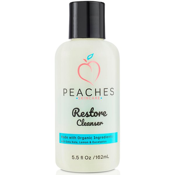 Peaches Skin Care Face Cleanser (5.5 oz) - Post-Workout Face Wash - Vegan Facial Cleanser - Enriched with Gotu Kola, Lemongrass and Eucalyptus -Restore Cleanser