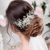FUILUA Flower Bride Wedding Hair Piece Pearl Bridal Hair Comb Rhinestone Leaf Hair Accessories for Women and Girls