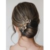 SWEETV Hair Pins, 3Pcs Bridal Hair Accessories Pearl Bride Wedding Hair Pins Leaf Bridal Head Piece Rhinestones Gold Hair Jewelry for Women and Girls