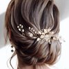 1 Pcs Crystal Wedding Hair Comb with 2 Pcs Rhinestone Bridal Hair Pins Pearl Crystal Hair Accessories for Bride Bridesmaids Flower Girls(Gold)