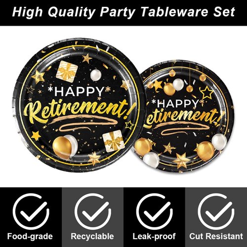 96Pack Paper Plates and Napkins Sets, Party Decorations Plates Supplies Tableware for Kids (retirement)