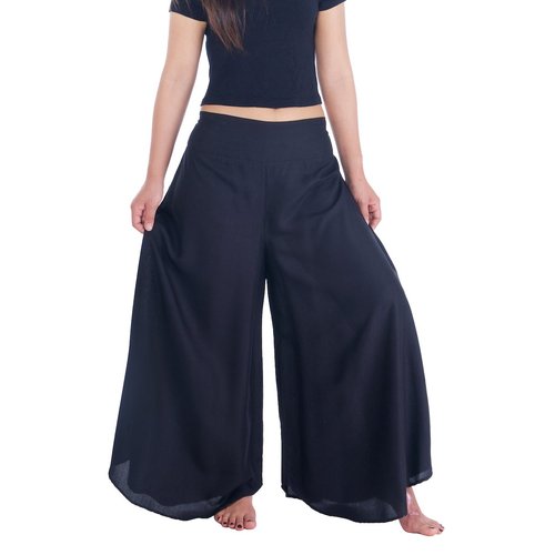 Lannaclothesdesign Palazzo Pants for Women Wide Leg Boho Harem Yoga Pants S M L XL Sizes (XL, Solid Black)