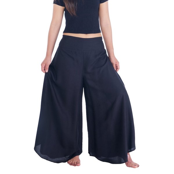 Lannaclothesdesign Palazzo Pants for Women Wide Leg Boho Harem Yoga Pants S M L XL Sizes (XL, Solid Black)