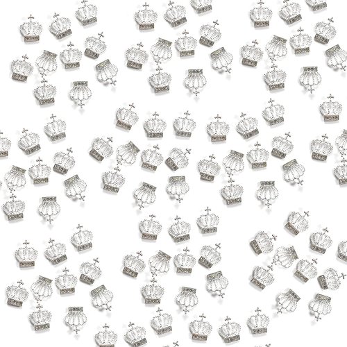 JERCLITY 100 Pieces 3D Silver Alloy Crown Nail Charms Studs Crown Diamonds Nail Art Nail Jewels Set Crown Nail Studs Clear Crystals Manicure Jewelry for Women Girls (0.35inchx0.39inch)