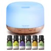 ASAKUKI Essential Oil Diffuser with Essential Oils Set, 500ml Aromatherapy Diffuser - 14 LED Colors & Auto Shut-Off, Top 6 Essential Oils - Lavender Eucalyptus Tea Tree Orange Peppermint Lemongrass