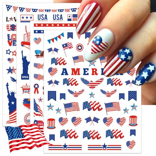 IDDFEVE 12 Sheets 4th of July Nail Stickers, USA Independence Day Patriotic Nail Decals, 3D Desig...