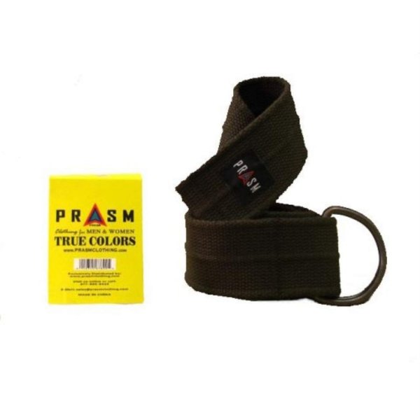 PRASM Unisex D-Ring Canvas Belt - Dark Brown - L