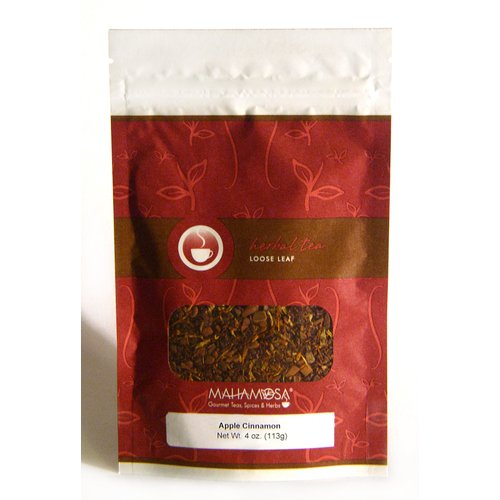 Mahamosa Apple Cinnamon Herbal Tea 4 oz, Herbal Fruit Tea Blend Loose Leaf (Looseleaf) (with cinnamon chips,apple pieces, rooibos, marigold flowers,apple and cinnamon flavors)
