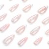 BABALAL Almond Press on Nails Medium Fake Nails White French Tip Glue on Nails 3d Texture Water Wave Acrylic Nails Cute Ball Sliver Chrome Heart Design 24Pcs Stiletto Manicure False Nails