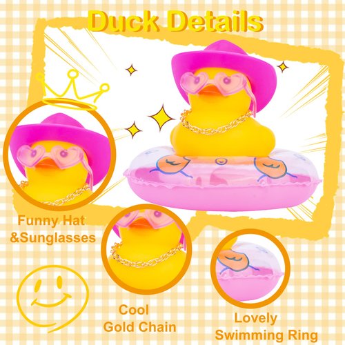 MuMyer Yellow Duck Car Ornaments Rubber Duck Car Dashboard Decorations with Love Glasses Mini Swim Ring Sun Hat Necklace for Car Dashboard Decoration(D3)